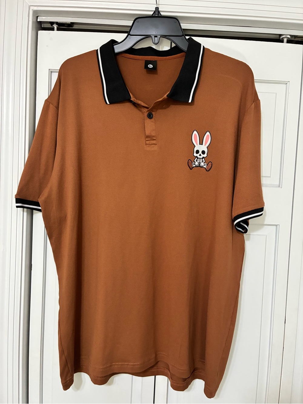 Men's Polo Shirt with Bunny Skull Patch - Rust size XL
